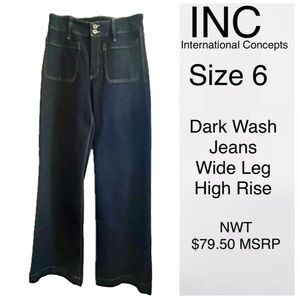 INC International Concepts Women's Dark Wash Wide Leg Jeans Denim Pants by